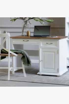 Massiver PC-Schreibtisch Provence Stil Landhaus Holz Weiß Typ 01